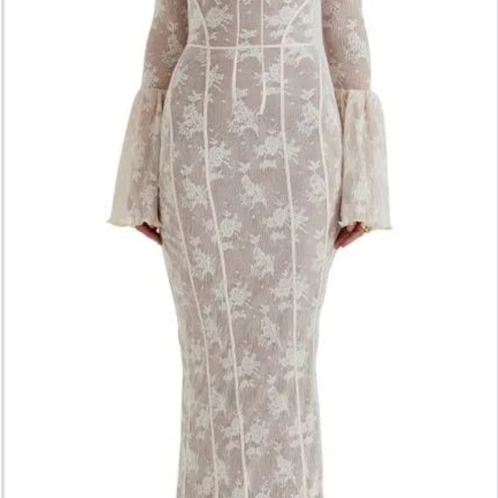 House of CB Cream and Gold Bell Sleeve Gown